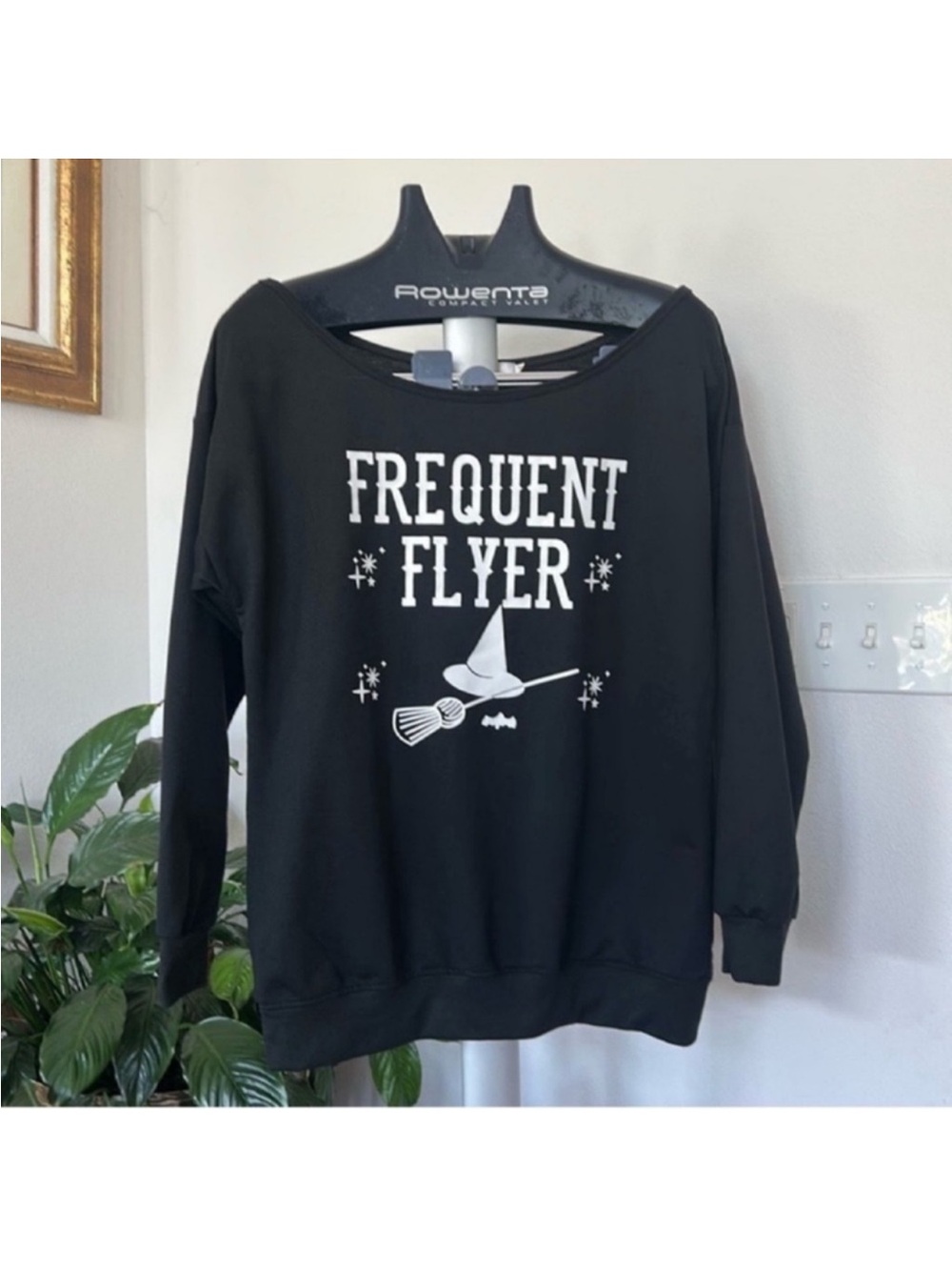 Halloween Witch Black Sweatshirt/Top/Pullover Sz M Off Shoulder Boatneck